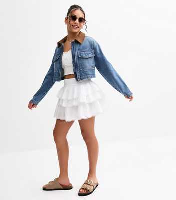 Girls White Embroidered Ladder Edge Ra Ra Skort