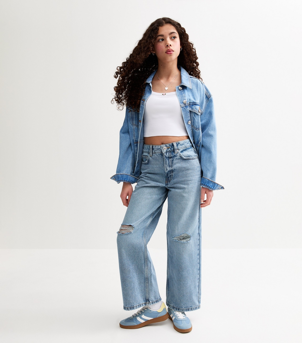 Light Blue Ripped Knee Super Wide Leg Jeans New Look
