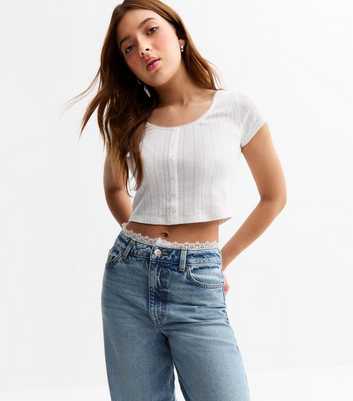 Girls Blue Lace Trim Denim Jeans