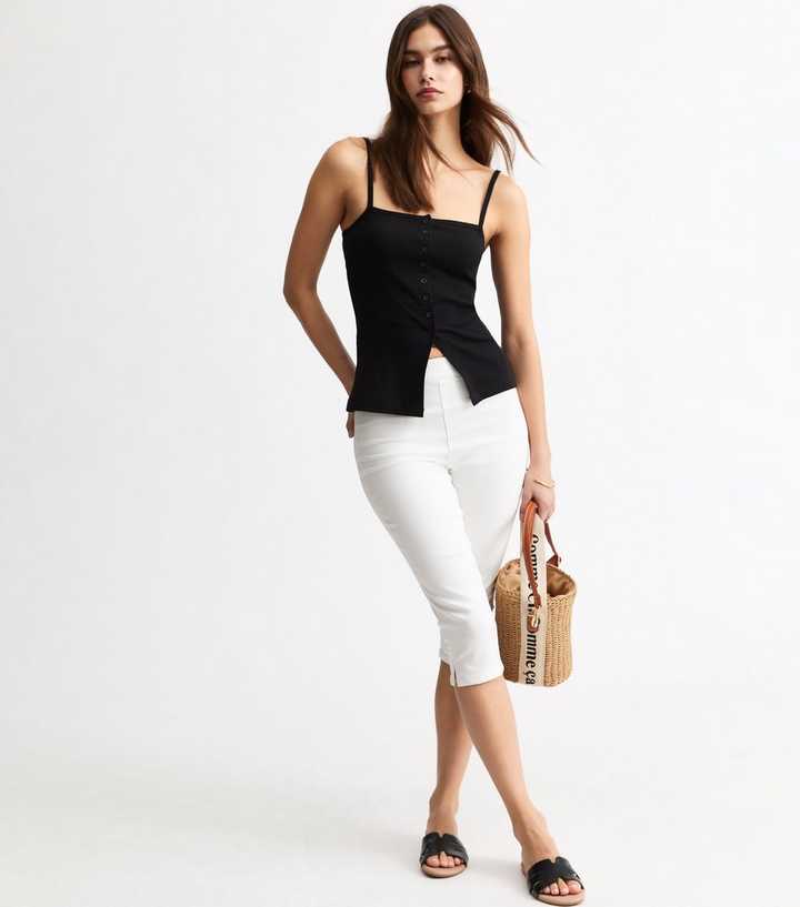White Pull On Denim Capri Trousers