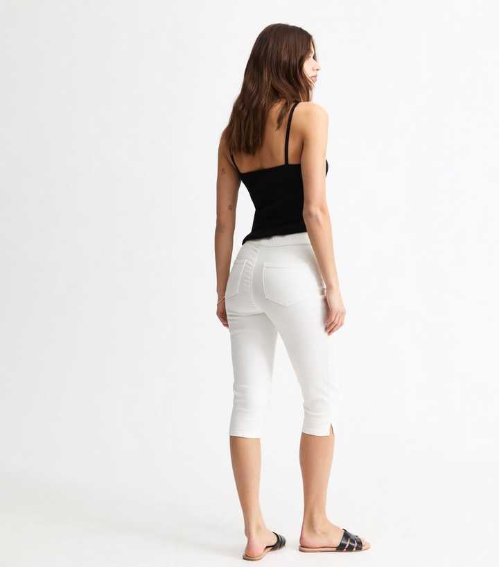 White Pull On Denim Capri Trousers