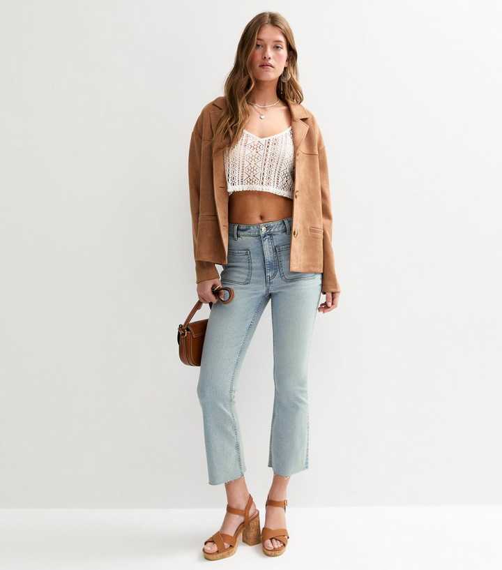 Light Blue Kick Flare Cropped Denim Jeans