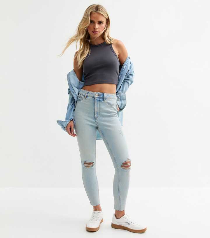Petite Light Blue Hallie Ripped Jeans