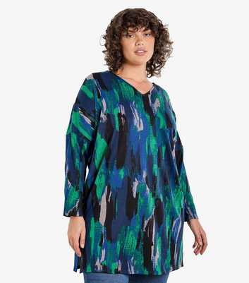 Apricot Curves Blue Brushstroke Print Top