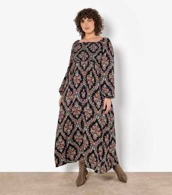 Apricot Curves Black Diamond Paisley Print Dress