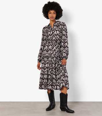 Apricot Dark Grey Ikat Print Shirt Dress