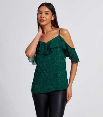 QUIZ Green Embroidered Frill Trimmed Chiffon  Top