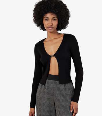 Apricot Black Ribbed Clip Front Cardigan 