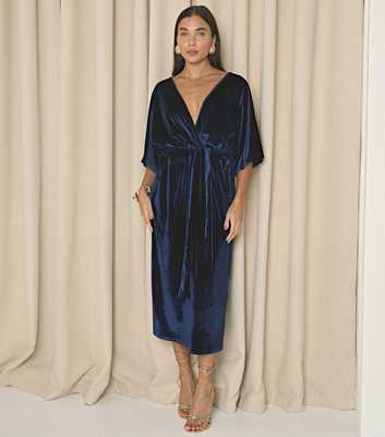 WKNDGIRL Navy Velvet Midi Dress