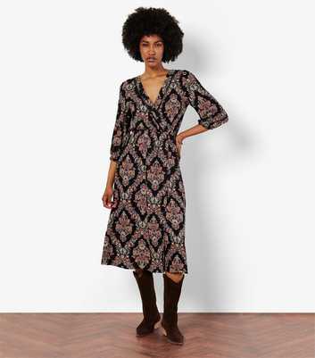 Apricot Black Ornate Diamond Print Midi Dress