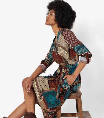 Apricot Rust Patchwork Print Shirt Dress