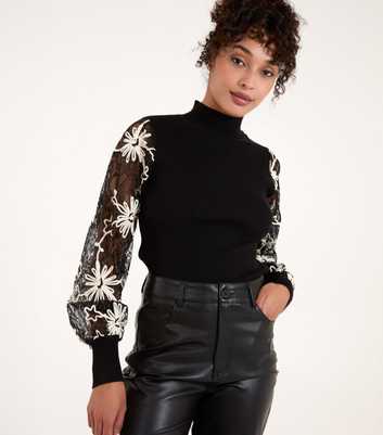 Blue Vanilla Black Floral Lace Knit Jumper 