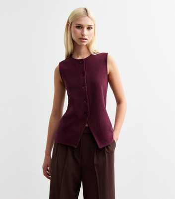 Burgundy Soft Touch Ribbed Crew Neck Waistcoat