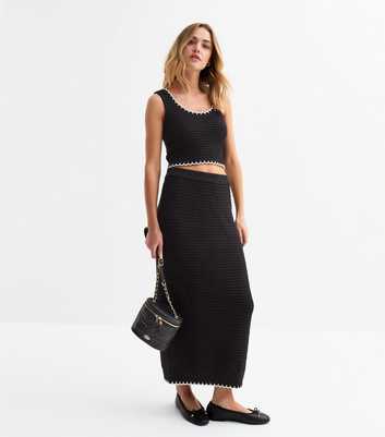Black Blanket Stitch Midi Skirt