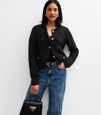 Boyfriend Cardigan Select Black Cardigan Black Open Knit Button