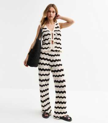 Black Wavey Open Knit Wide Leg Trousers
