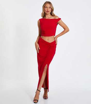 QUIZ Red Knotted Slit Hem Maxi Skirt