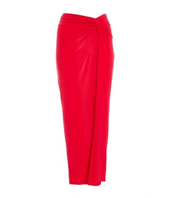 QUIZ Red Knotted Slit Hem Maxi Skirt New Look