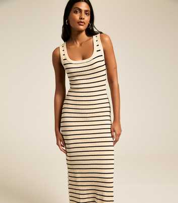 Off White Striped Rib Knitted Maxi Dress