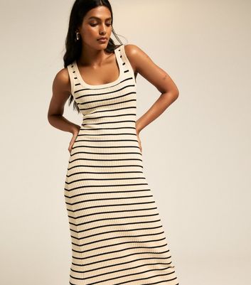 Off White Striped Rib Knitted Maxi Dress | New Look