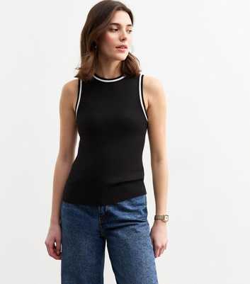 Black Contrast Tip Ribbed Vest