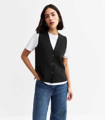 Black Side Slit Buttoned Waistcoat