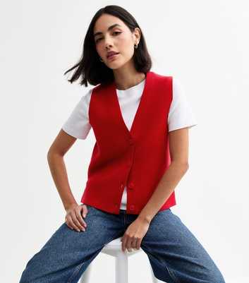 Red Side Slit Buttoned Waistcoat