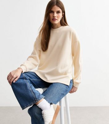 Cream Side Slit Oversized Sweatshirt New Look