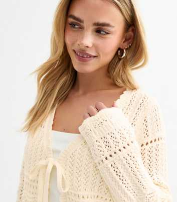 Petite Cream Open Knit Tie Front Cardigan