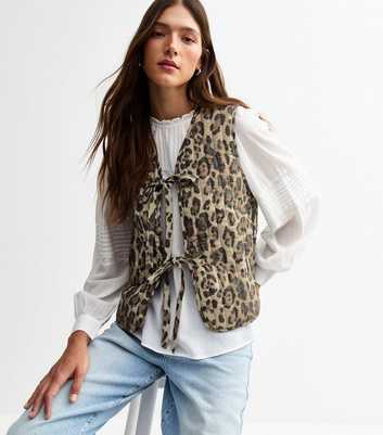 Brown Leopard Print Quilted Waistcoat
