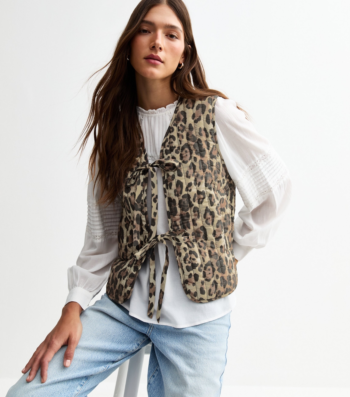 Women's Brown Leopard Print Quilted Waistcoat New Look