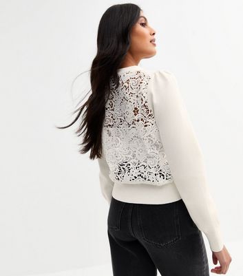 White Knitted Lace Back Cardigan | New Look