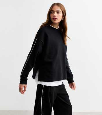 Black Side Piping Oversized Sweatshirt