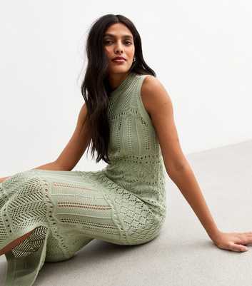 Light Green Open Knit Maxi Dress