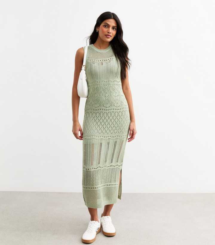 Light Green Open Knit Maxi Dress | New Look Light Green Open Knit Maxi Dress | New Look