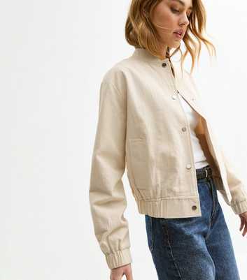 Stone Lightweight Linen-Look Bomber Jacket