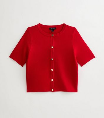 Red Compact Knit Short Sleeve Cardigan | New Look