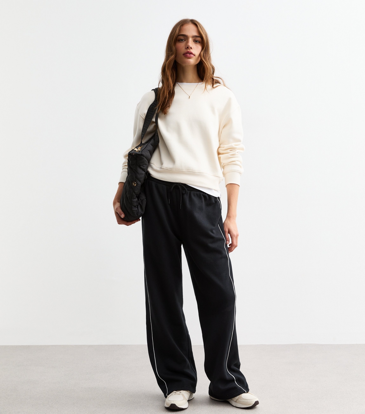 Women's Black Side Stripe Wide Leg Joggers New Look