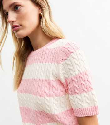 Pink Striped Cable Knit Jumper