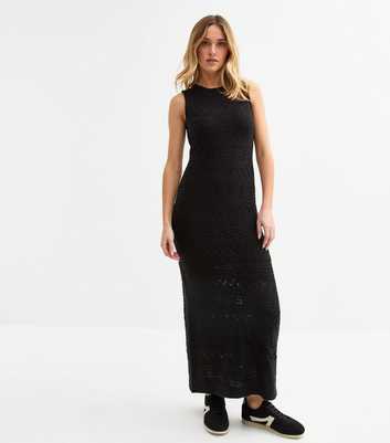 Black Open Knit Maxi Dress
