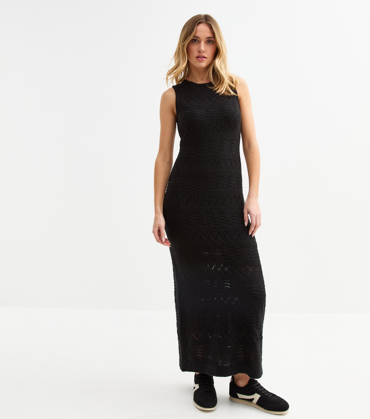 Women's Black Open Knit Maxi Dress New Look