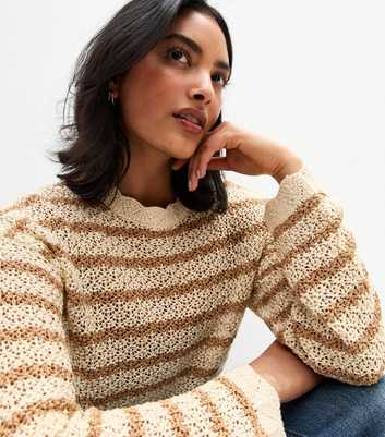 Gold Open Knit Striped Shimmery Jumper