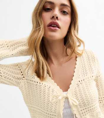 Cream Open Knit Tie Front Cardigan