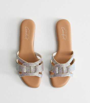 Silver Embellished Woven Strap Mules