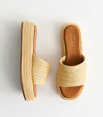 Cream Raffia And Faux Leather Platform Mules