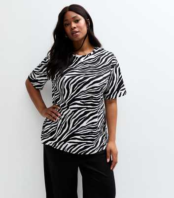 Curves Black Zebra Print T-Shirt 