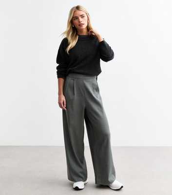 Petite Grey Pleated Wide Leg Tailored Trousers