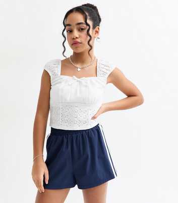 Girls Navy Side Stripe Shorts