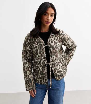 Petite Brown Leopard Print Quilted Jacket 