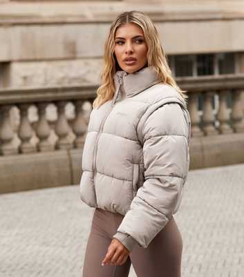 Gym King Stone Removable Sleeve Crop Puffer Coat 